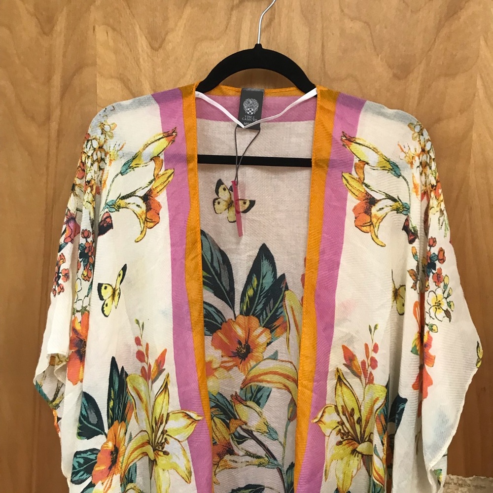 Vince Camuto Kimono Top Floral Open Front Batwing Sleeve Tie Cover Up‎ Boho - Picture 2 of 14